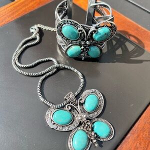 Turquoise Butterfly and Cuff Bracelet.